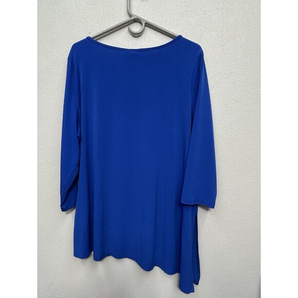 Susan Graver Womens Top Asymmetrical Tunic Size XL Blue Liquid Knit Office Work - Picture 2 of 5